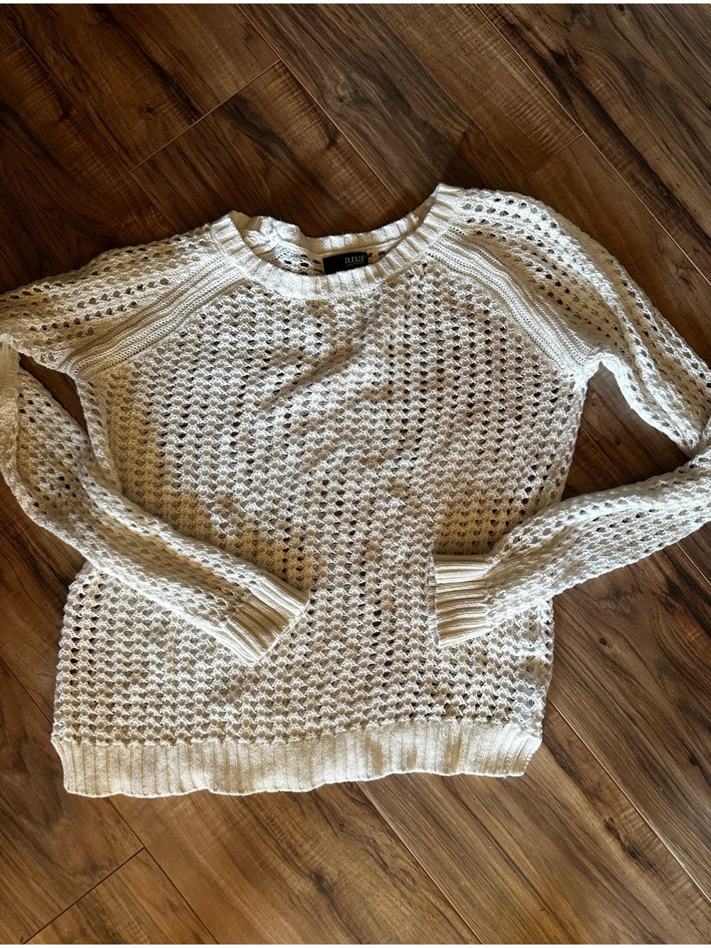 ANA Open-Knit Crewneck Sweater - White/creme Cotton pullover top